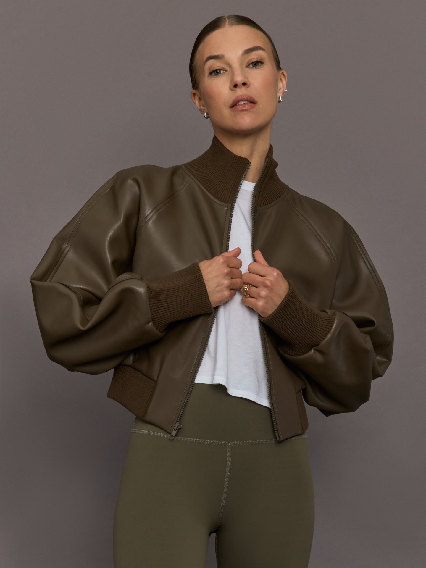 Oversized Turtle Bomber Jacket - Bark