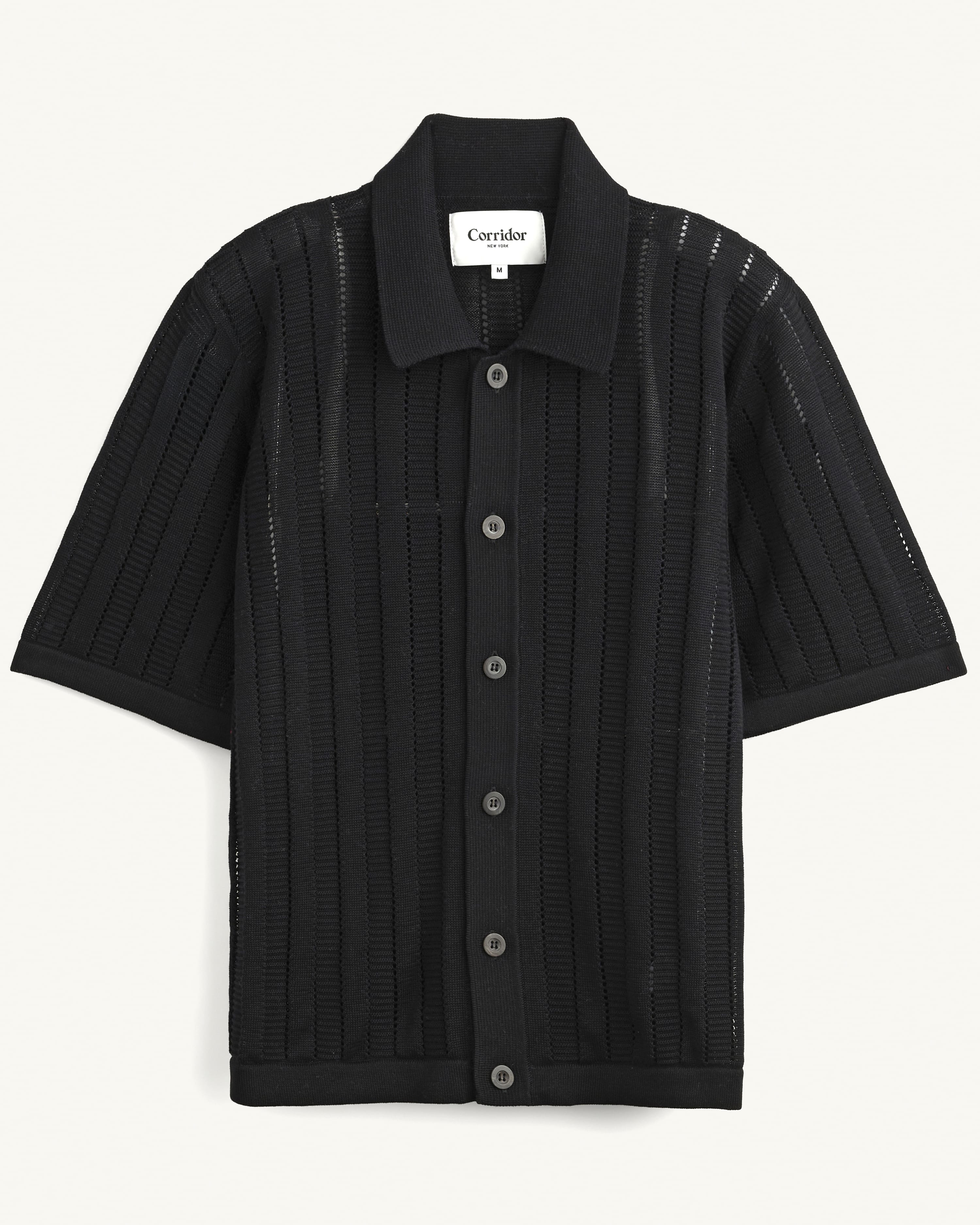 Pointelle Stripe Buttondown - Black