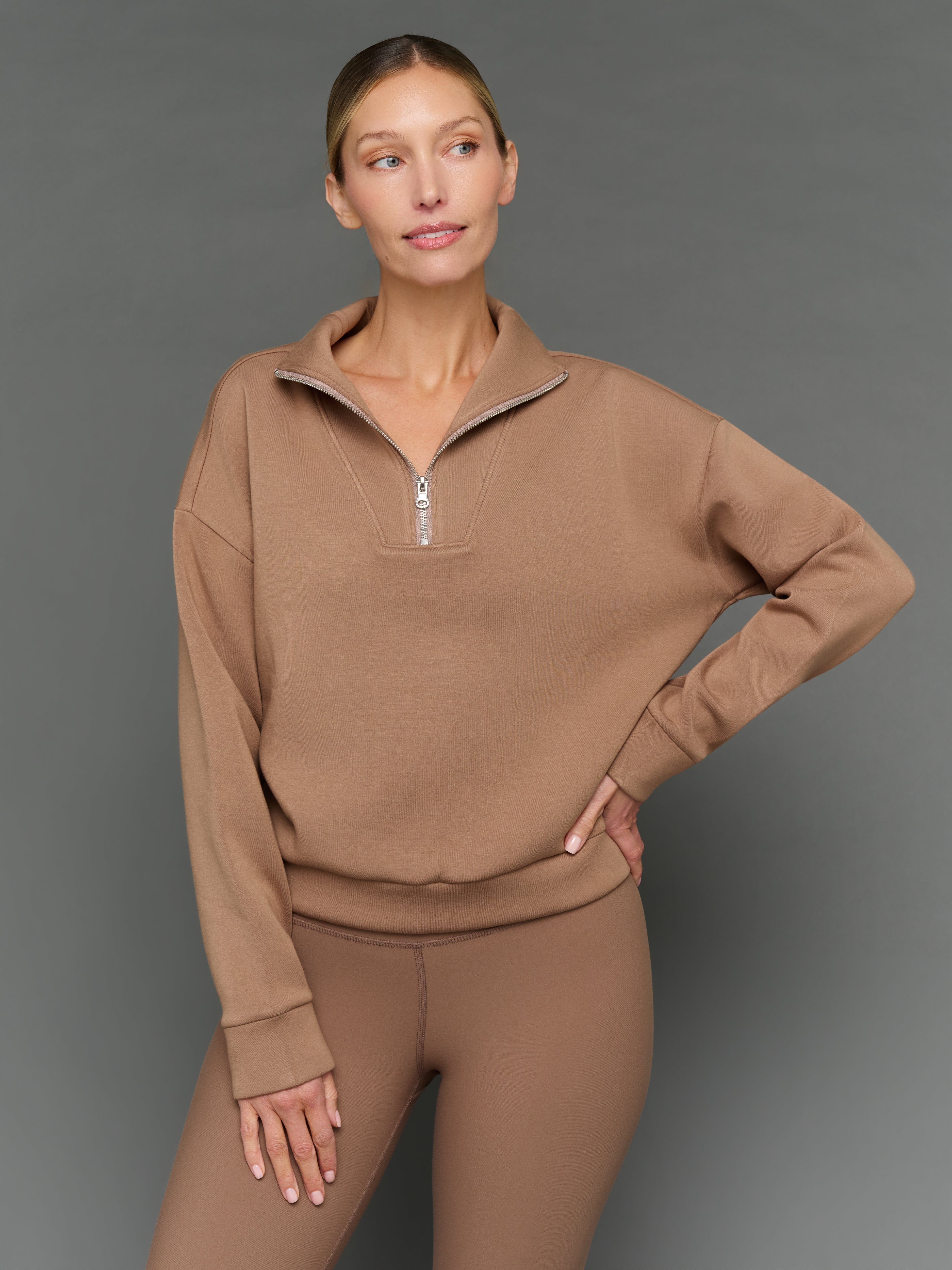 Half Zip Pullover in Interlock - Caribou