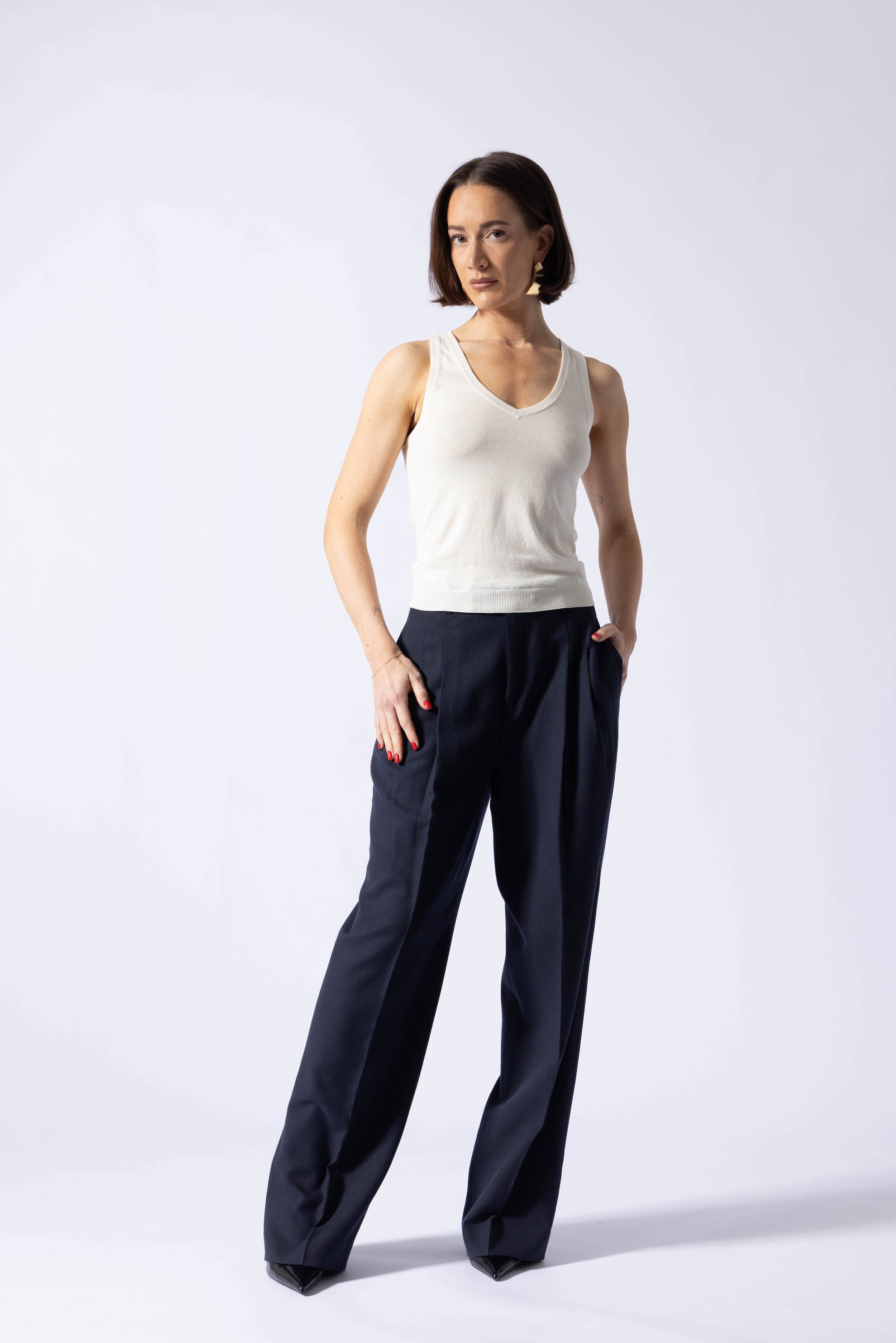 Rhodes Top - V-neck knit top in white