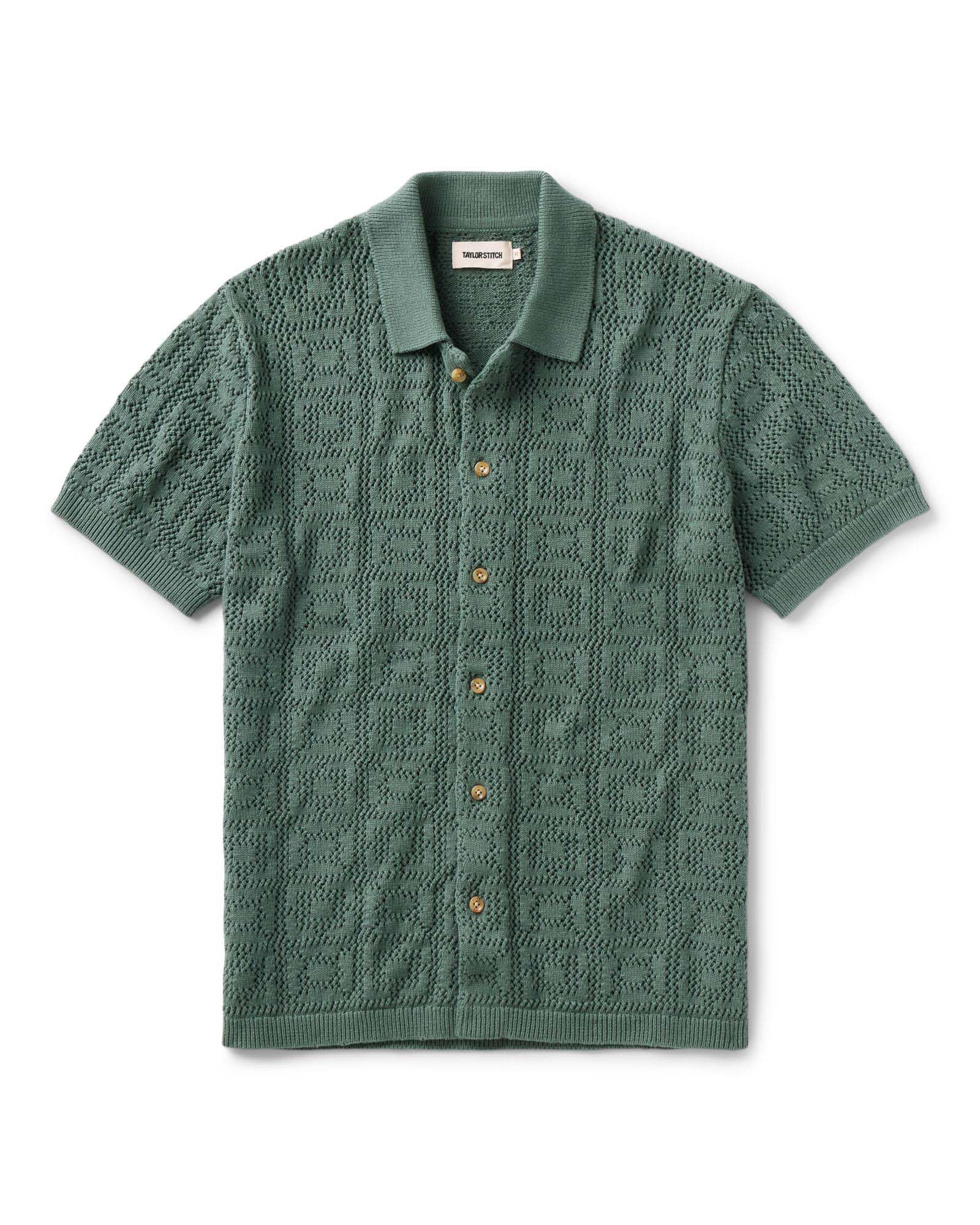 The Monterey Sweater Polo in Deep Sea Geo Crochet