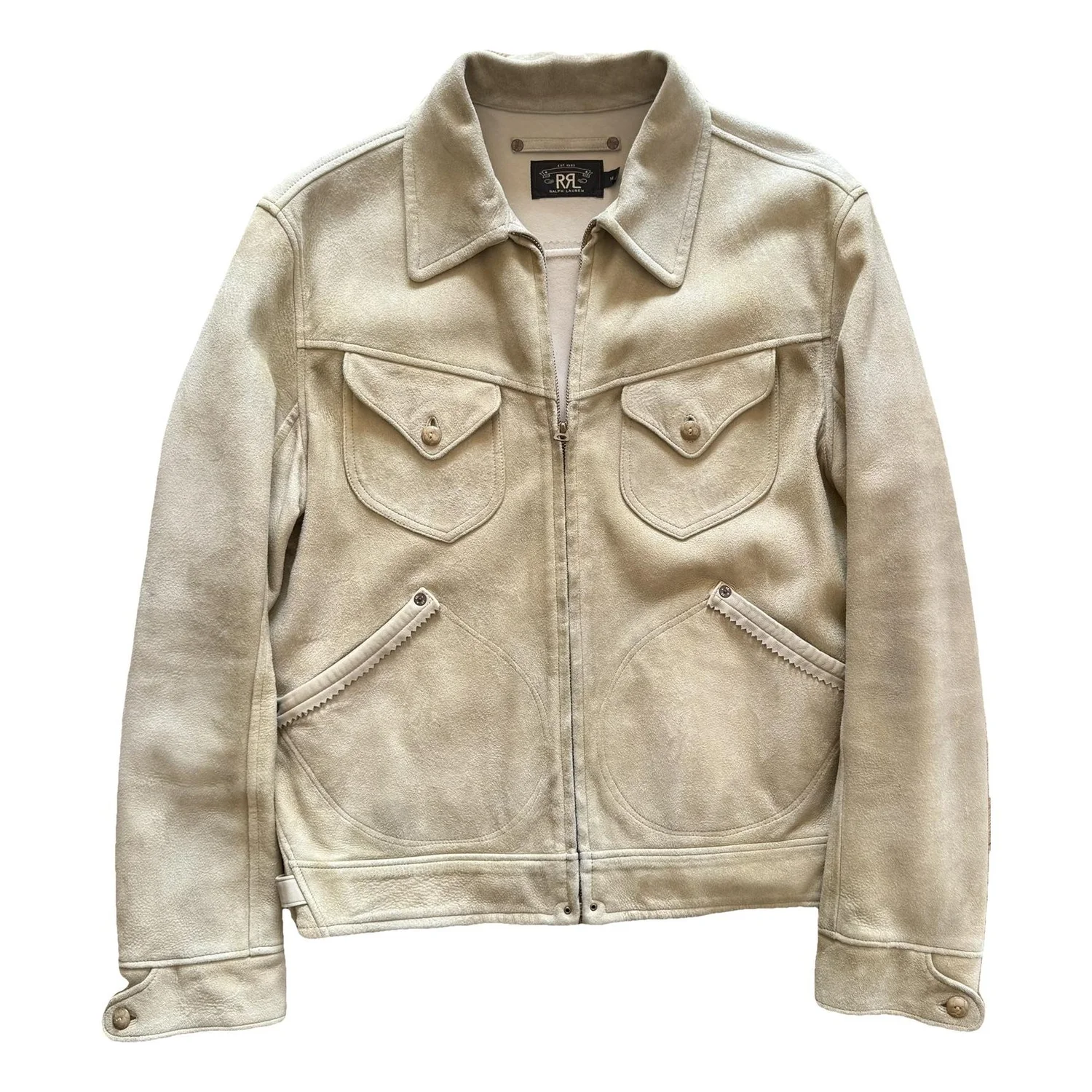 Beige Suede RRL Trucker Jacket